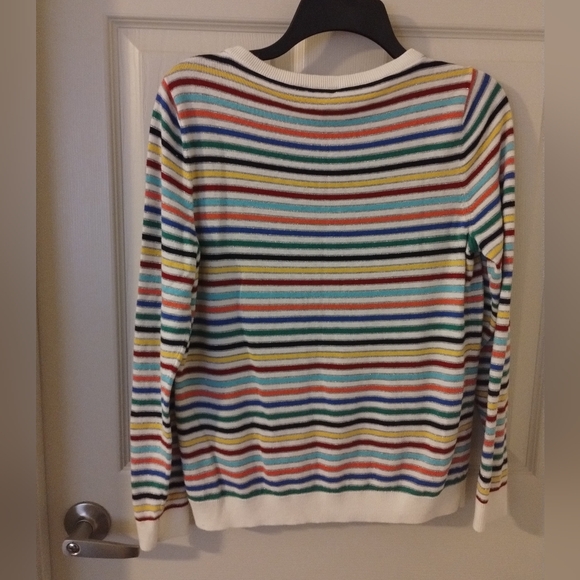 Talbots Sweater Off White Colorful Metallic Silver Shimmer Stripe Size M Petite - Picture 2 of 4